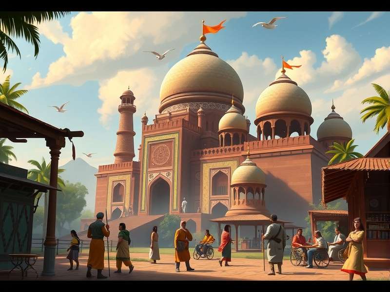 Nutmeg Realm fantasy landscape with Indian architecture